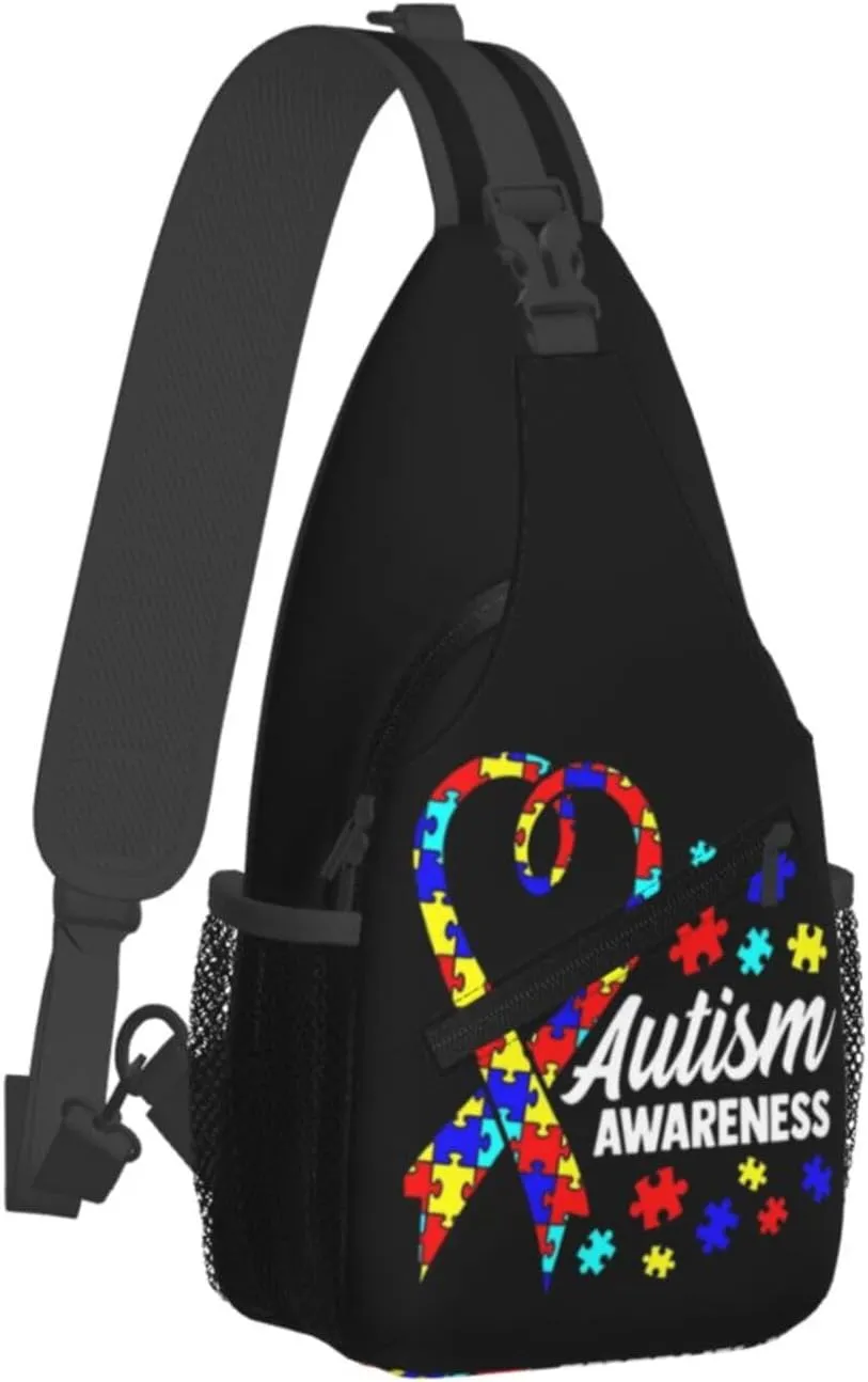 Autism Awareness Sling Bag Cute Crossbody Backpack Shoulder Chest Bags for Men Women Cycling Travel Walking