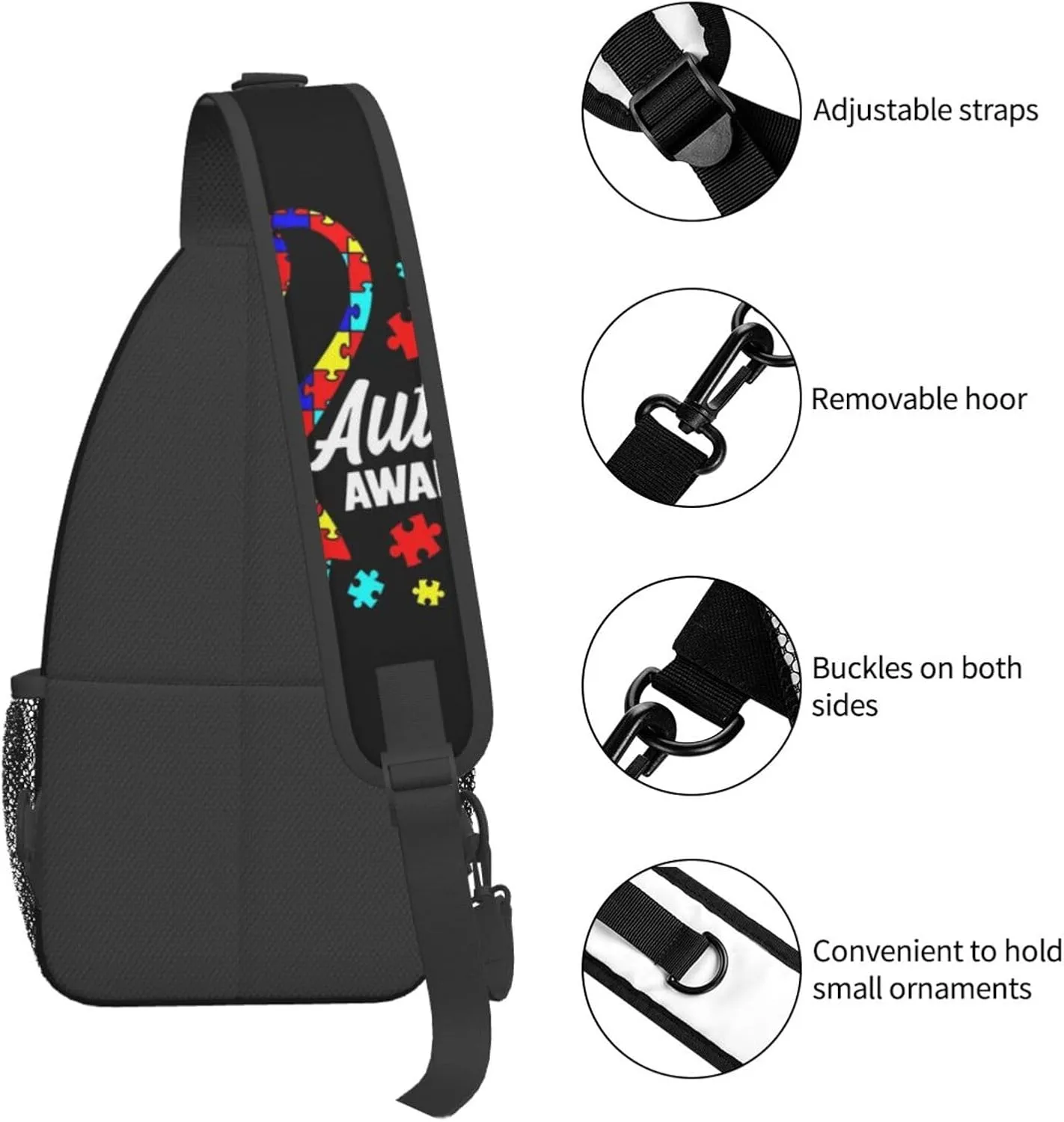 Autism Awareness Sling Bag Cute Crossbody Backpack Shoulder Chest Bags for Men Women Cycling Travel Walking