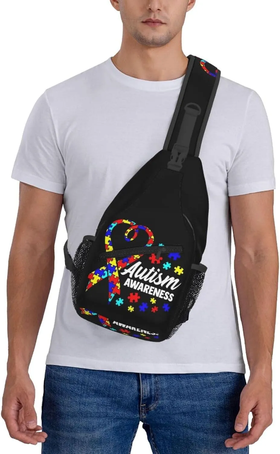 Autism Awareness Sling Bag Cute Crossbody Backpack Shoulder Chest Bags for Men Women Cycling Travel Walking