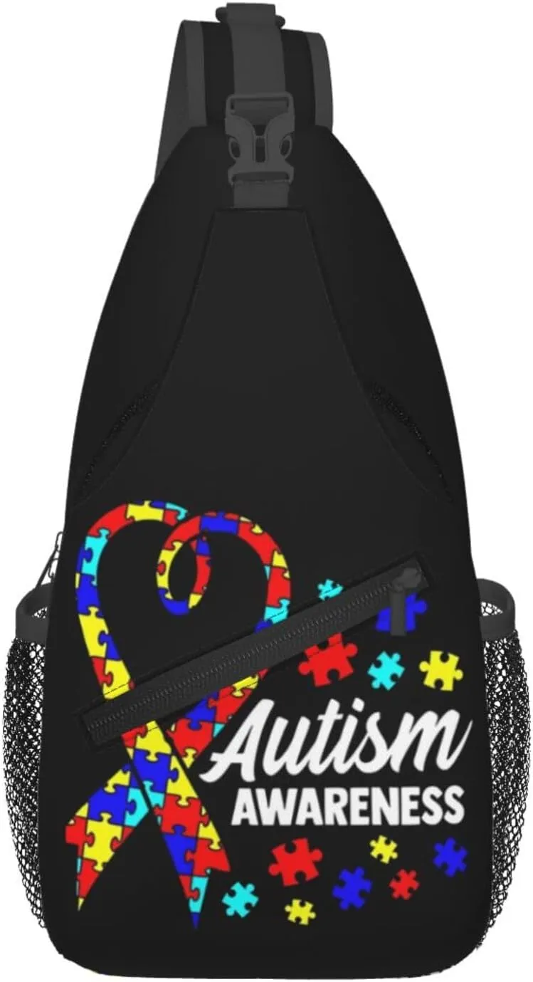 Autism Awareness Sling Bag Cute Crossbody Backpack Shoulder Chest Bags for Men Women Cycling Travel Walking