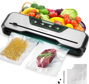 Automatic Food Vacuum Sealer Machine | Beelicious Pro 80KPa 8-In-1 Food Vacuum Saver with Starter Kits | 15 Bags, Pulse Function, Moist & Dry Mode and External VAC for Jars and Containers