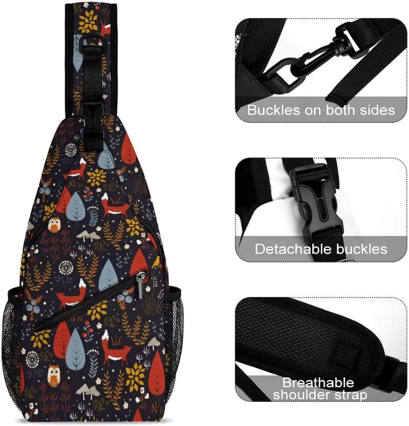 Autumn Forest with Foxes Sling Crossbody Backpack with Strap Lightweight Outdoor Hiking
