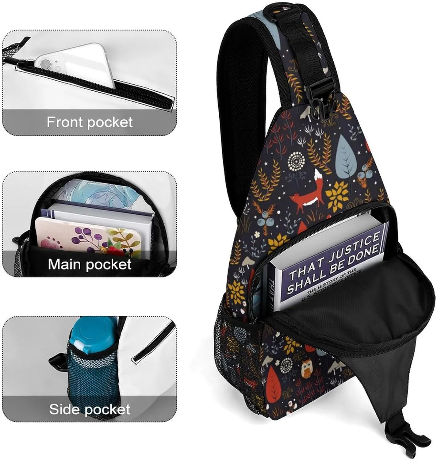 Autumn Forest with Foxes Sling Crossbody Backpack with Strap Lightweight Outdoor Hiking