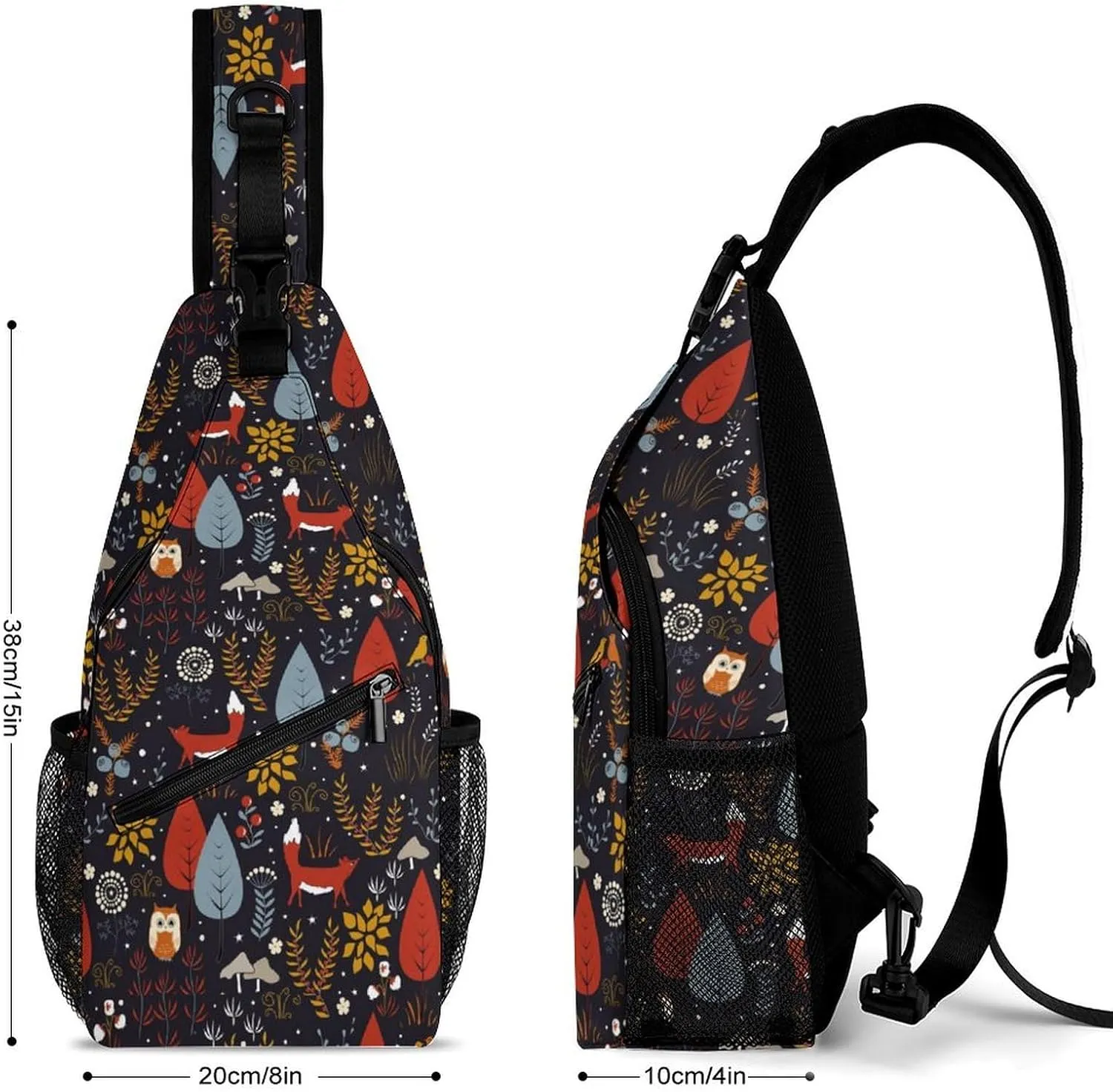 Autumn Forest with Foxes Sling Crossbody Backpack with Strap Lightweight Outdoor Hiking