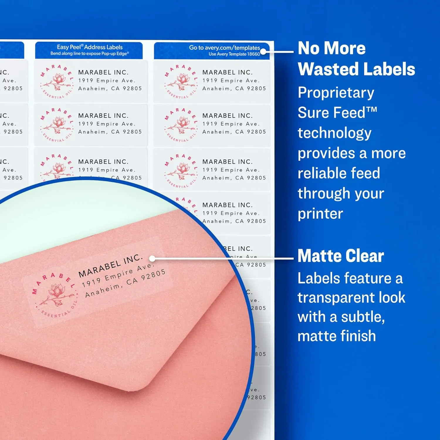 Avery Printable Address Labels with Sure Feed, 1" x 2-5/8", Matte Clear, 750 Blank Mailing Labels (05630)