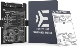 Aviation Pilot Kneeboard VFR Black with Structured Notepad, Pilot Gear & Flight Bag Accessory, Airplane Grade Aluminum, Elastic Knee Strap & Pen Included for Pilots