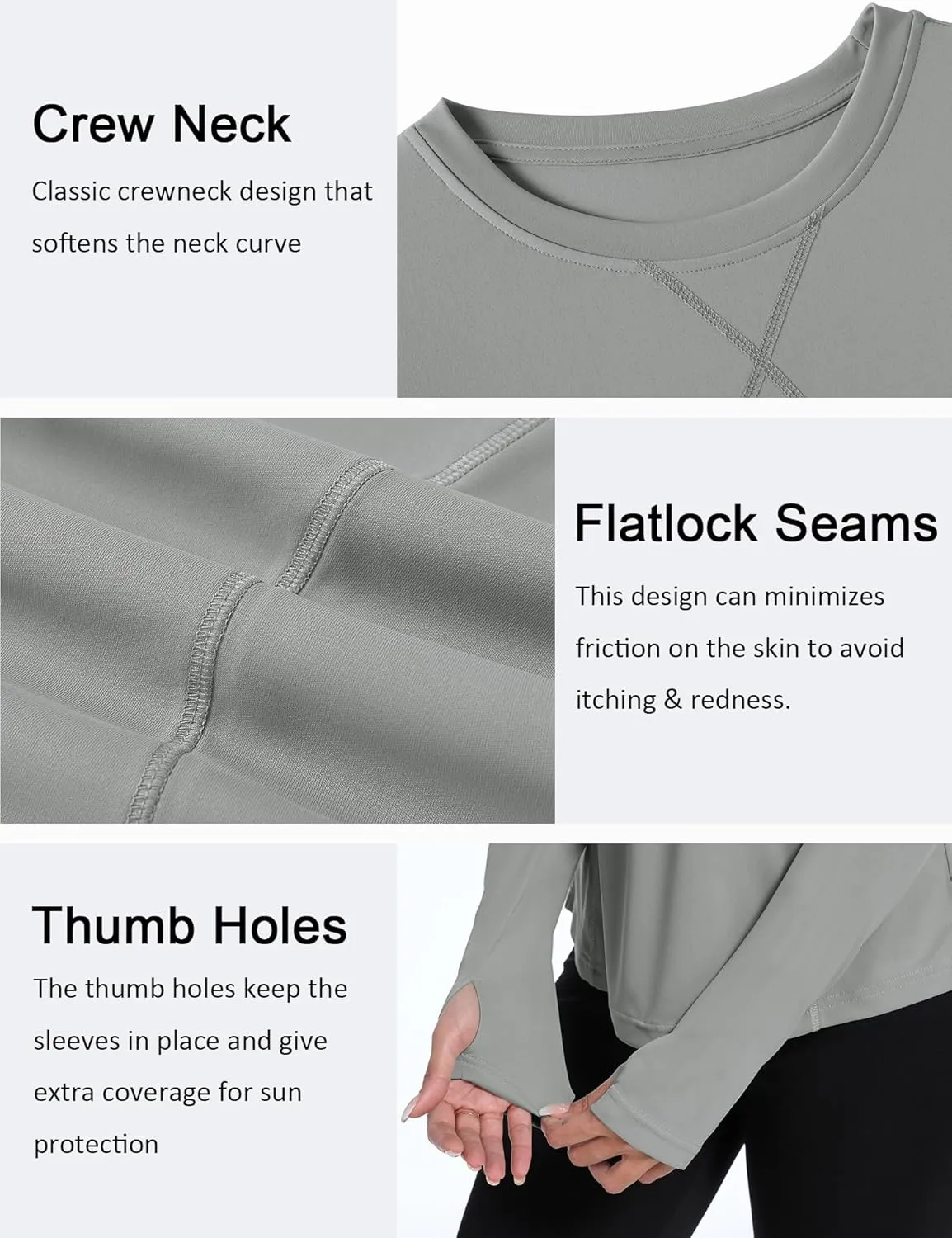 Avoogue Women UPF 50  UV Shirts Long Sleeve with Thumb Holes Workout Sun Shirt Quick Dry Athletic Hiking Running Tops