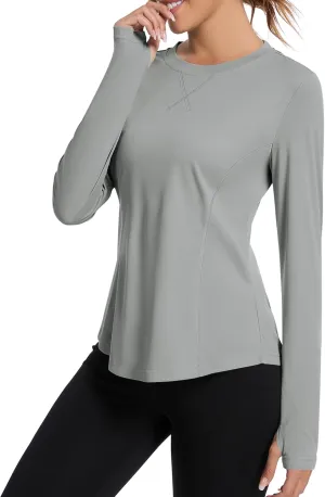 Avoogue Women UPF 50  UV Shirts Long Sleeve with Thumb Holes Workout Sun Shirt Quick Dry Athletic Hiking Running Tops