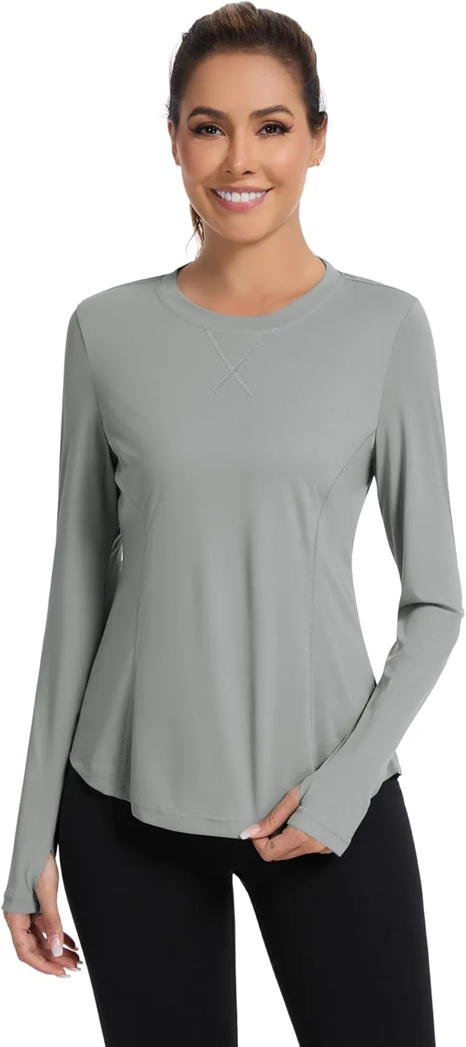 Avoogue Women UPF 50  UV Shirts Long Sleeve with Thumb Holes Workout Sun Shirt Quick Dry Athletic Hiking Running Tops