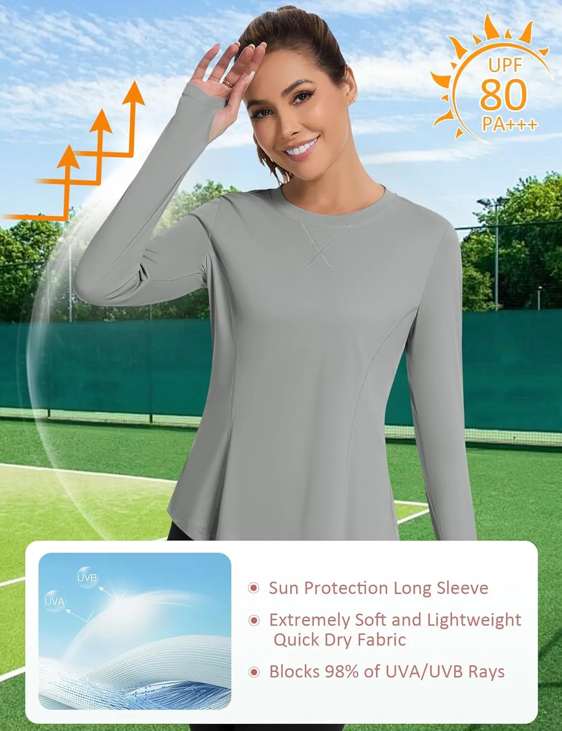 Avoogue Women UPF 50  UV Shirts Long Sleeve with Thumb Holes Workout Sun Shirt Quick Dry Athletic Hiking Running Tops