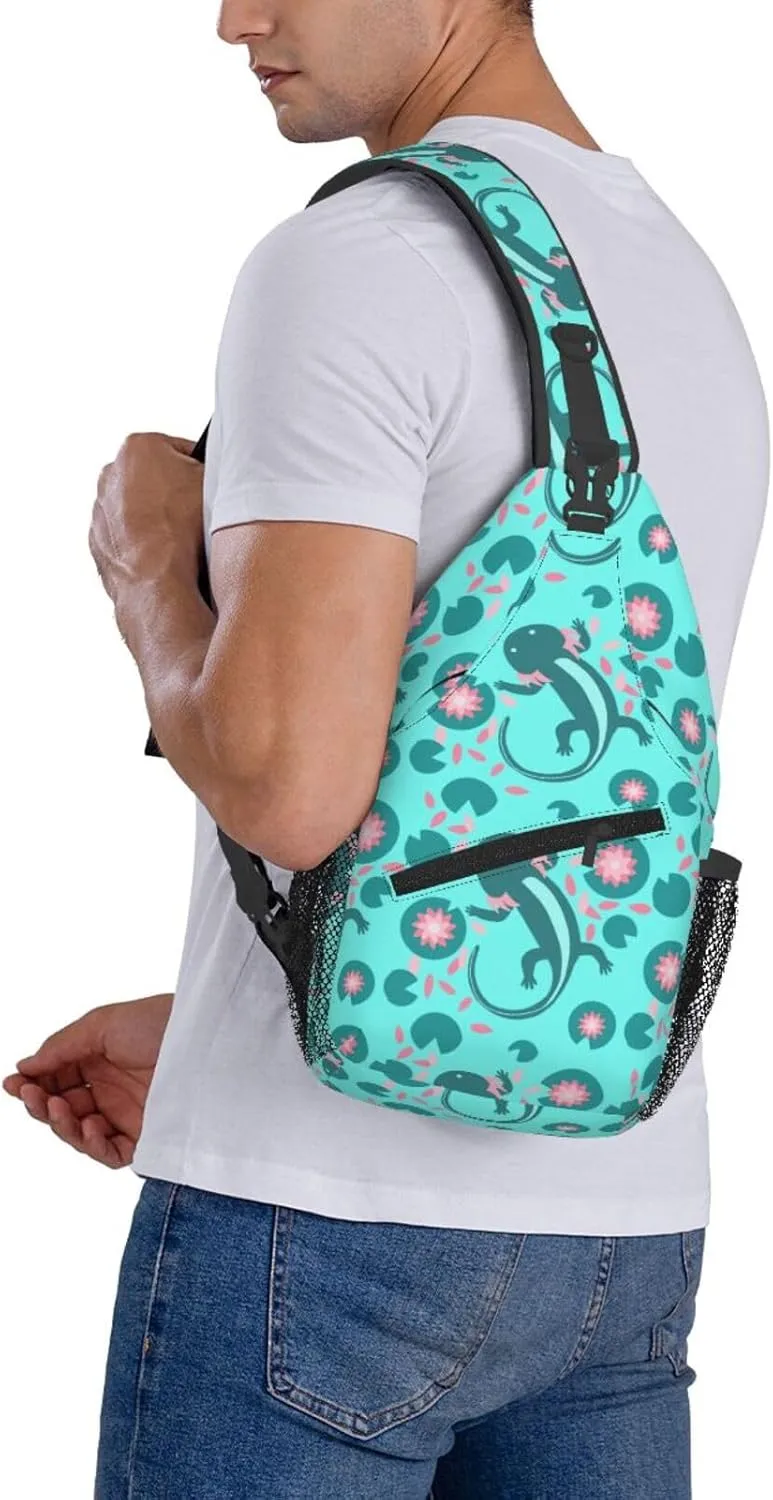 Axolotl Lily Pad Pond Chest Sling Bag Crossbody Shoulder Backpack Bag Gym Cycling Daypack Travel Hiking Cross Bag