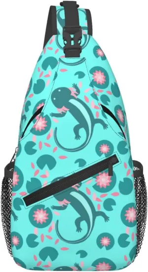 Axolotl Lily Pad Pond Chest Sling Bag Crossbody Shoulder Backpack Bag Gym Cycling Daypack Travel Hiking Cross Bag