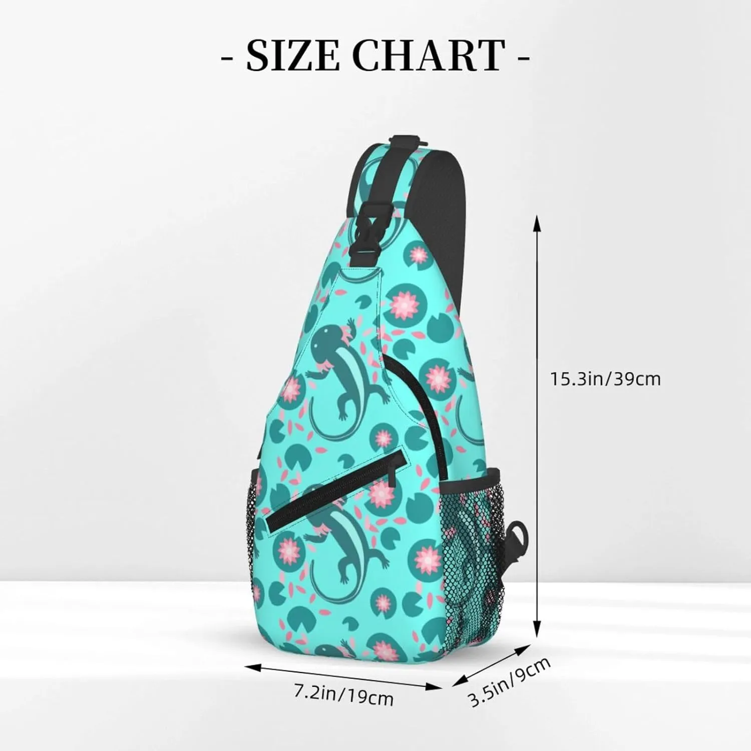 Axolotl Lily Pad Pond Chest Sling Bag Crossbody Shoulder Backpack Bag Gym Cycling Daypack Travel Hiking Cross Bag