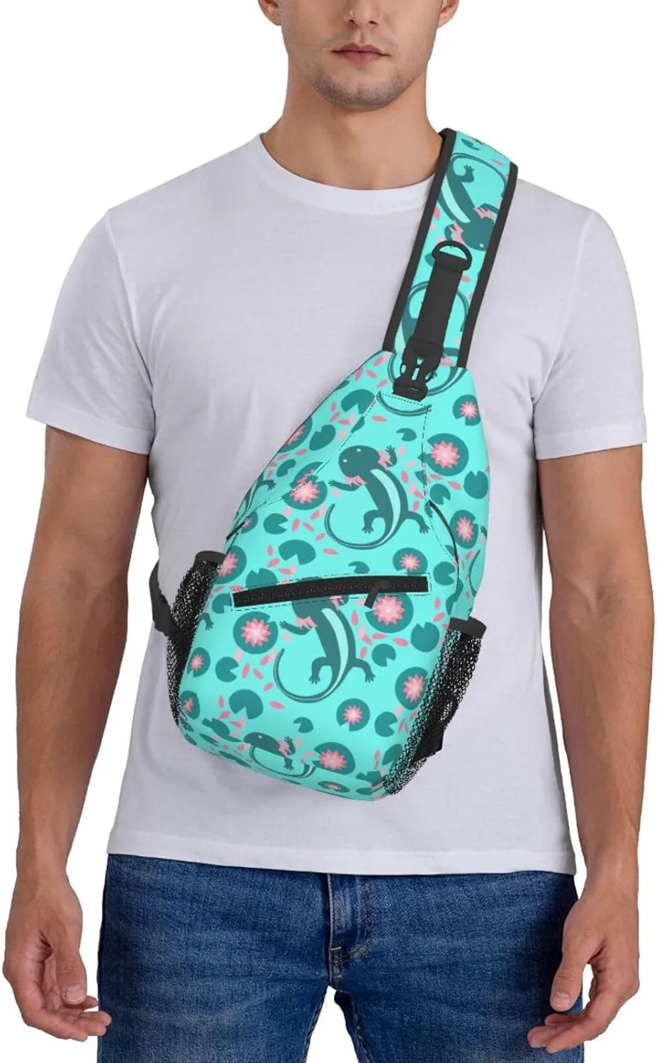 Axolotl Lily Pad Pond Chest Sling Bag Crossbody Shoulder Backpack Bag Gym Cycling Daypack Travel Hiking Cross Bag