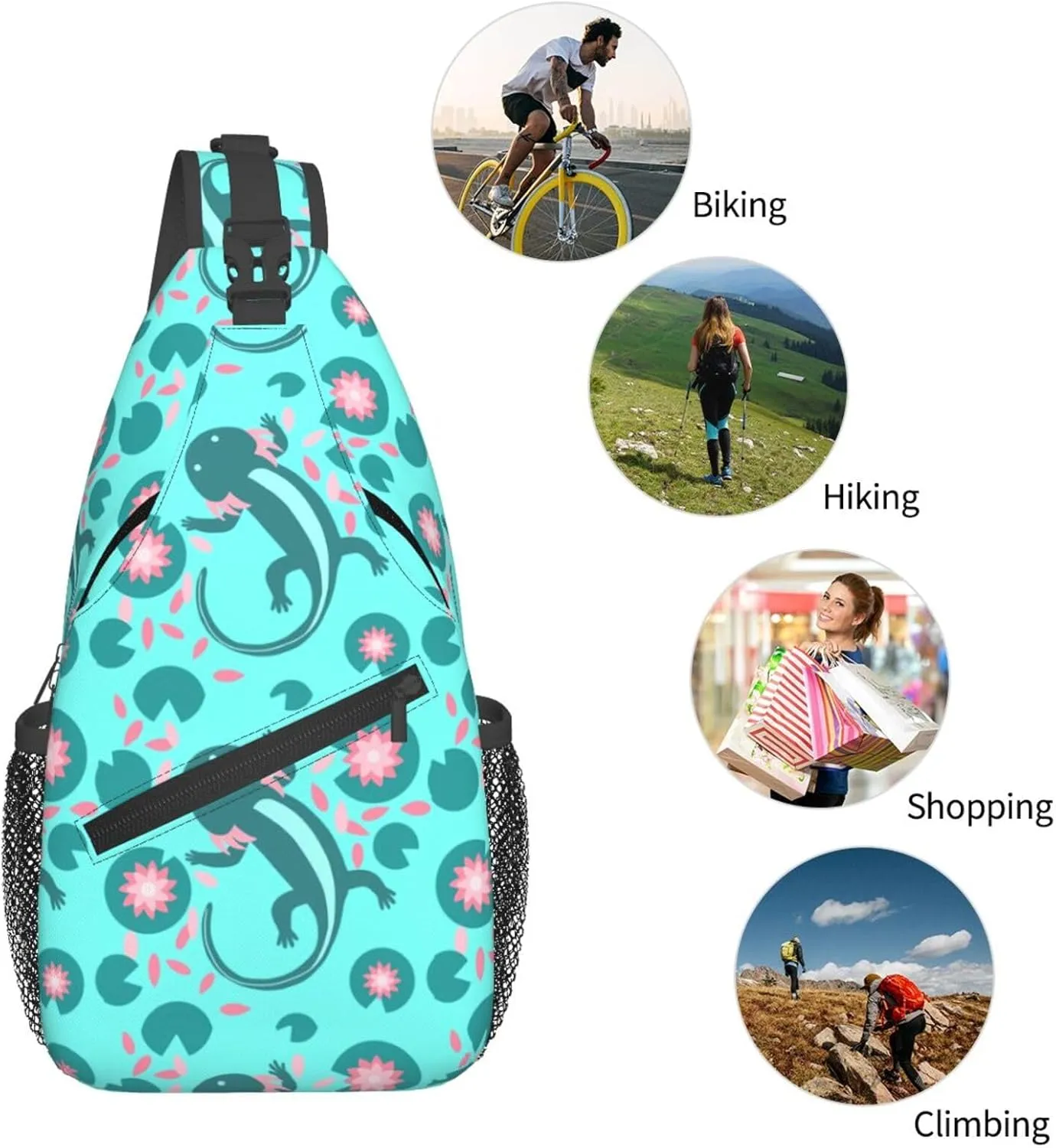 Axolotl Lily Pad Pond Chest Sling Bag Crossbody Shoulder Backpack Bag Gym Cycling Daypack Travel Hiking Cross Bag