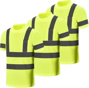 AYKRM Hi Vis T Shirt ANSI Class 3 V Neck Reflective Safety High Visibility Shirts (XS-6XL)