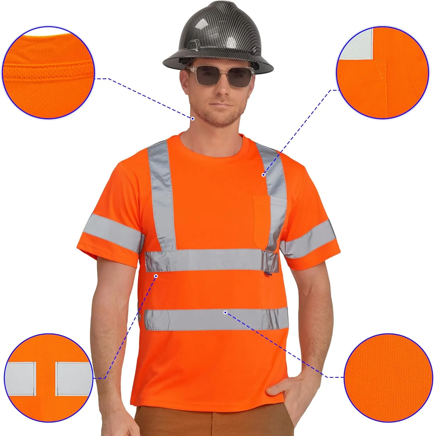 AYKRM Hi Vis T Shirt ANSI Class 3 V Neck Reflective Safety High Visibility Shirts (XS-6XL)