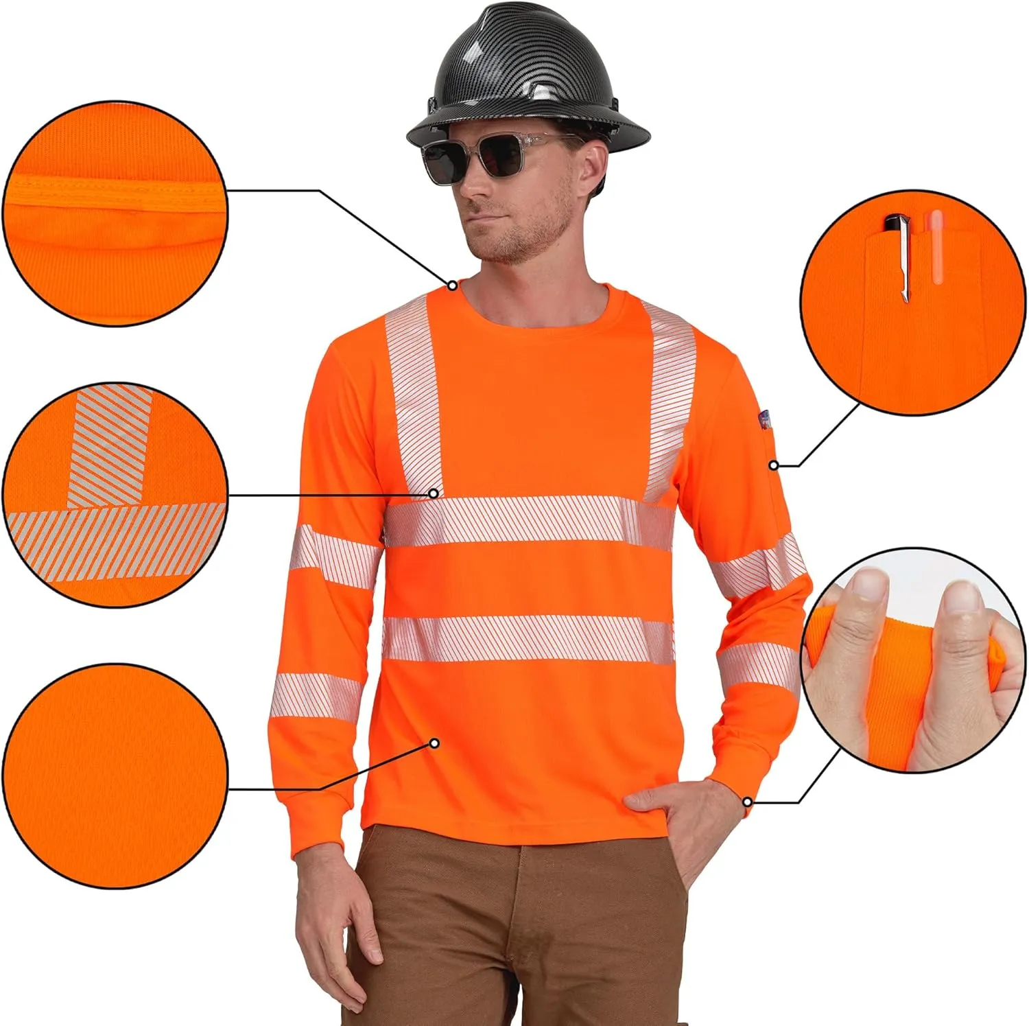 AYKRM Safety High Visibility Long Sleeve Construction Work Shirts Class 3 Workwear | Hi Vis Shirt