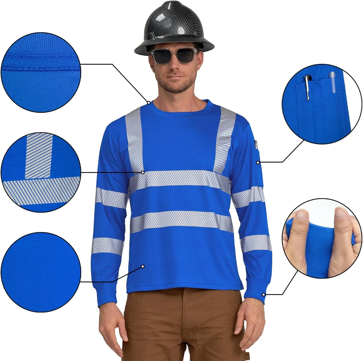AYKRM Safety High Visibility Long Sleeve Construction Work Shirts Class 3 Workwear | Hi Vis Shirt