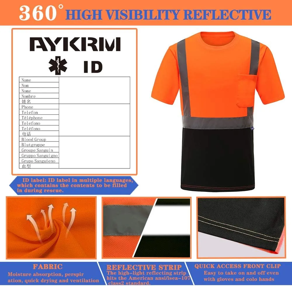 AYKRM Safety T Shirt Reflective High Visibility hi vis Long Sleeve T Shirt (XS-6XL)