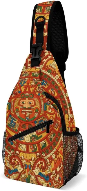 Aztec Calendar Mayan Sling Bags Men And Women Shoulder Backpack Chest Bag Cross Body Chest Sling Backpack., 15x8x4in