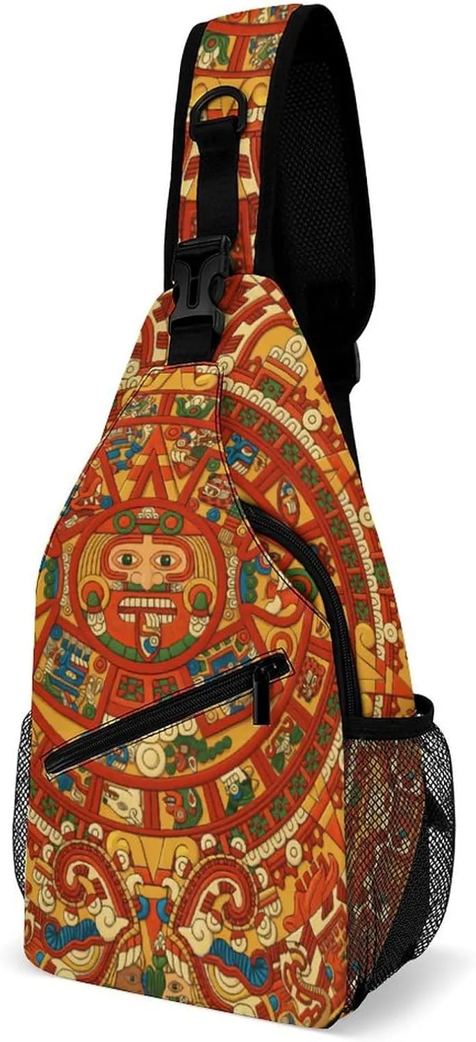 Aztec Calendar Mayan Sling Bags Men And Women Shoulder Backpack Chest Bag Cross Body Chest Sling Backpack., 15x8x4in