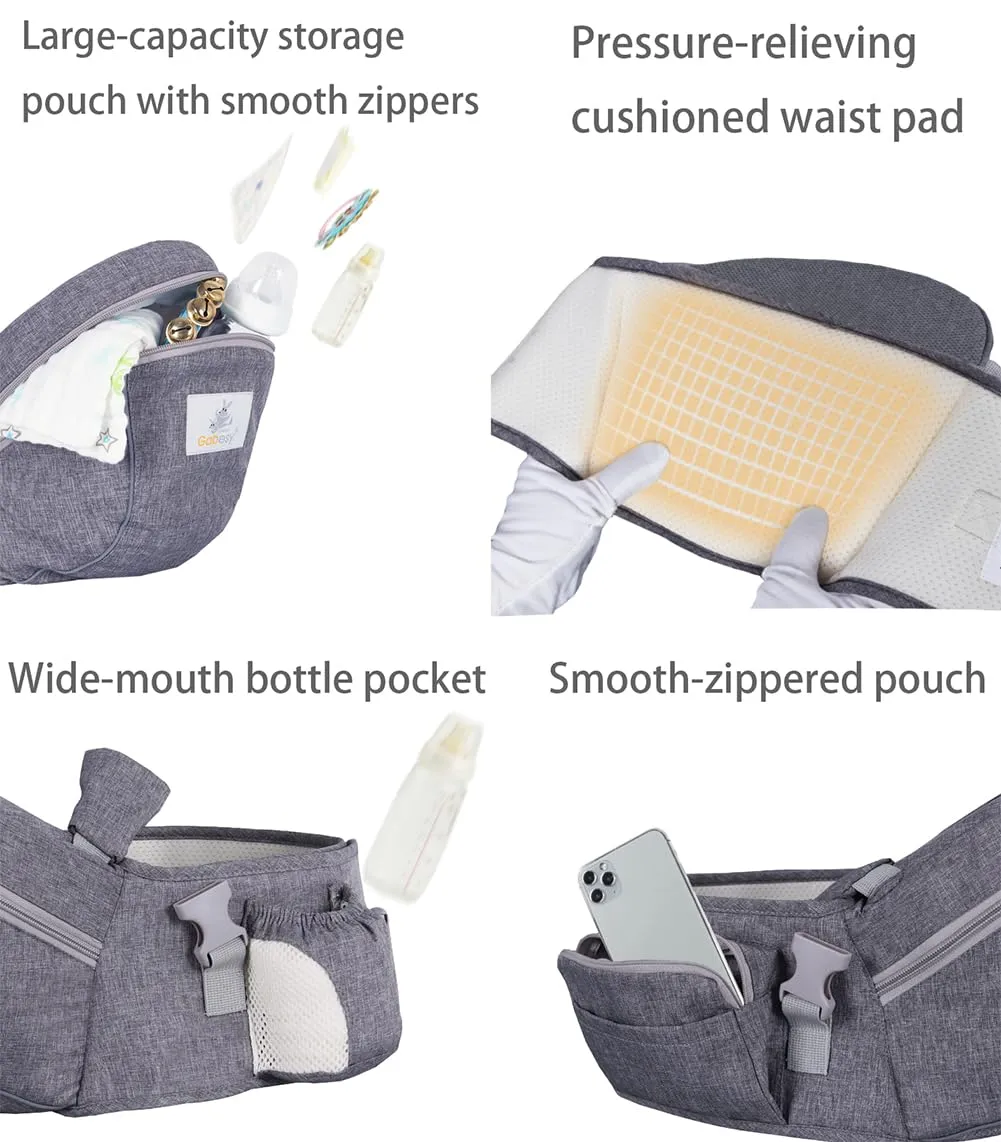Baby Hip Seat Carrier Baby Waist Stool for Child Infant Toddler with Adjustable Strap Buckle Pocket Soft Inner Huge Storage (Dark Grey)