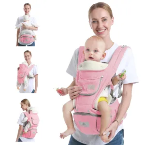 Baby Hip Seat Carrier - Ergonomic Infant Waist Stool with Hip Seat - Kangaroo Bag Front & Back Baby Holder - 3-36 Months (New Pink)
