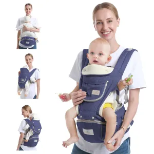 Baby Hip Seat Carrier - Ergonomic Infant Waist Stool with Hip Seat - Kangaroo Bag Front & Back Holder - 3-36 Months (New Dark Blue)