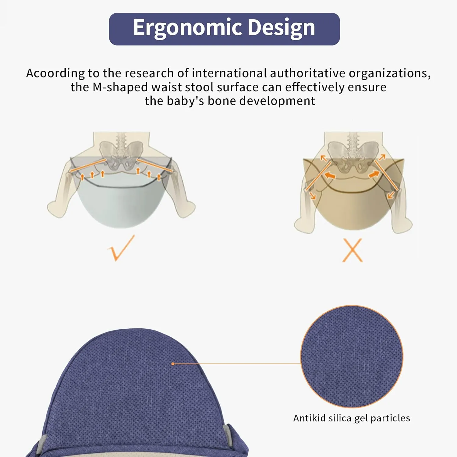 Baby Hip Seat Carrier - Ergonomic Infant Waist Stool with Hip Seat - Kangaroo Bag Front & Back Holder - 3-36 Months (New Dark Blue)