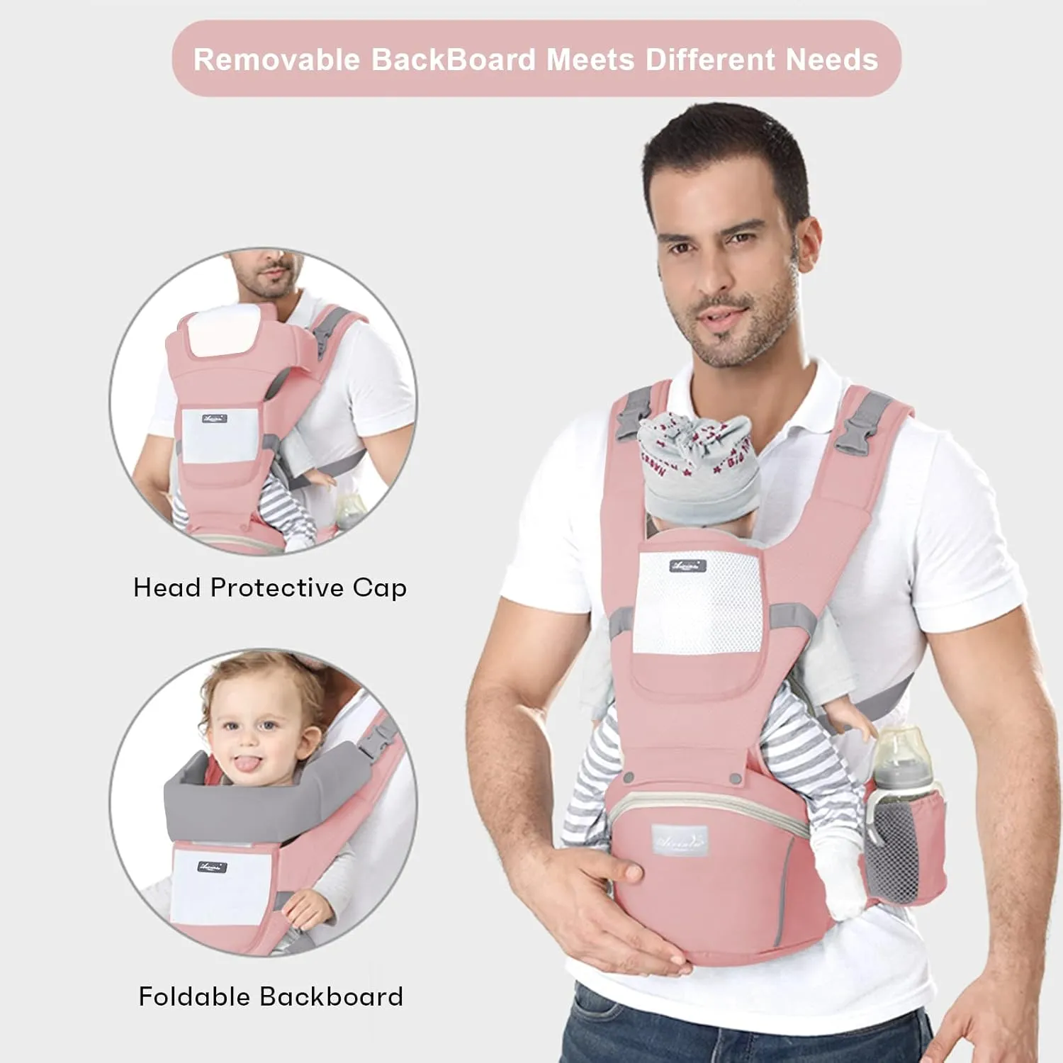 Baby Wrap Carrier - Newborn to Toddler Kangaroo Carrier with Hip Seat for Men/Women (Pink)