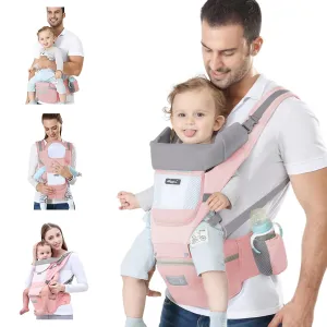 Baby Wrap Carrier - Newborn to Toddler Kangaroo Carrier with Hip Seat for Men/Women (Pink)