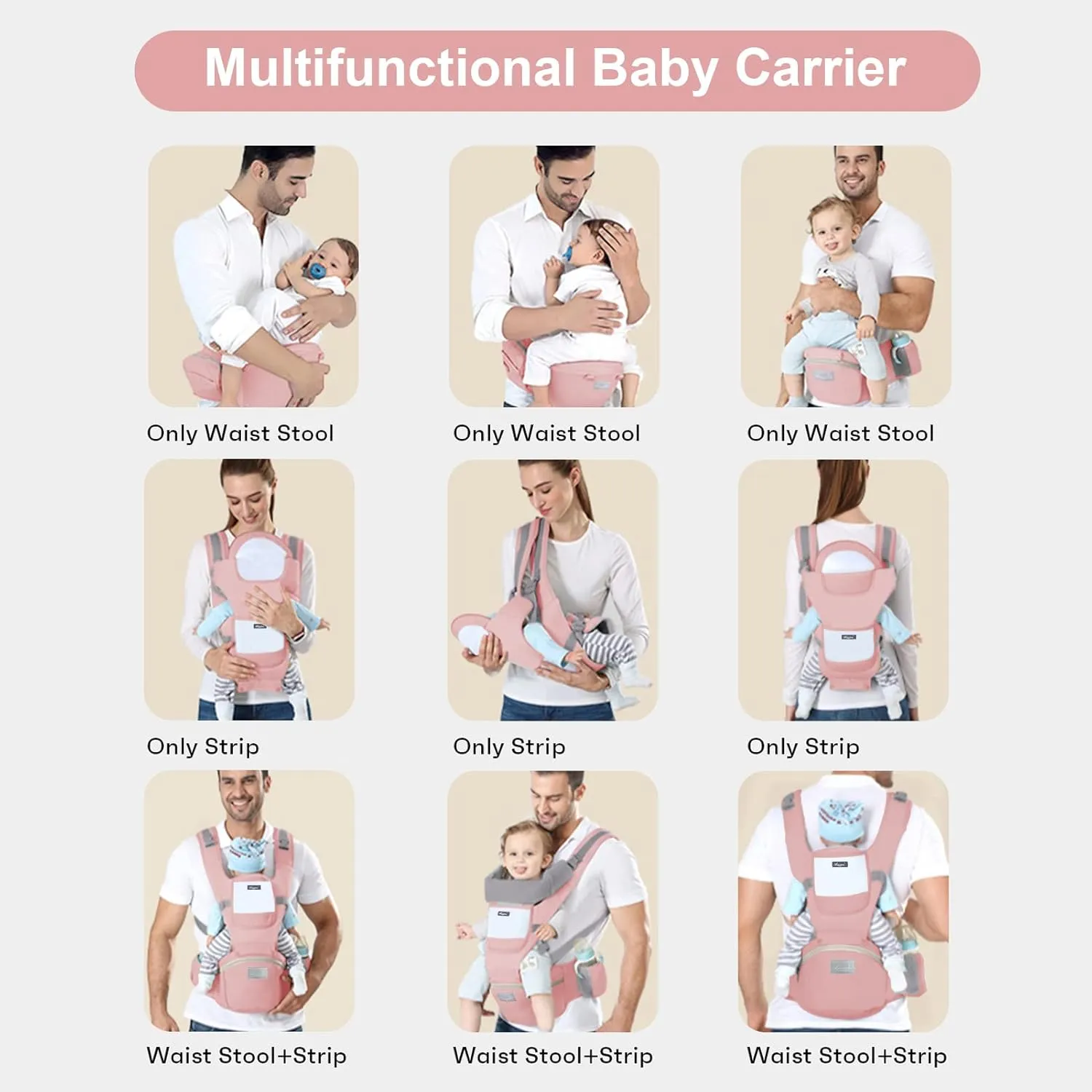 Baby Wrap Carrier - Newborn to Toddler Kangaroo Carrier with Hip Seat for Men/Women (Pink)