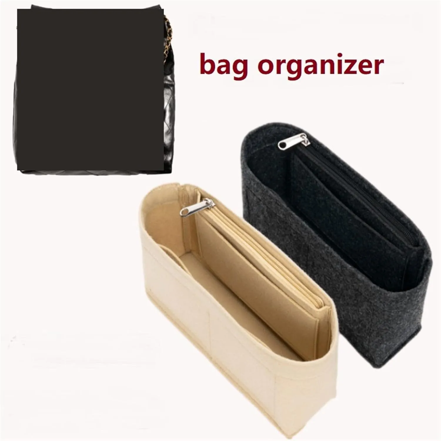 Bag Organizer Insert For Handbag Organiser Divider Shaper Protector Compartment Inner Lining(Black simple,Mini)