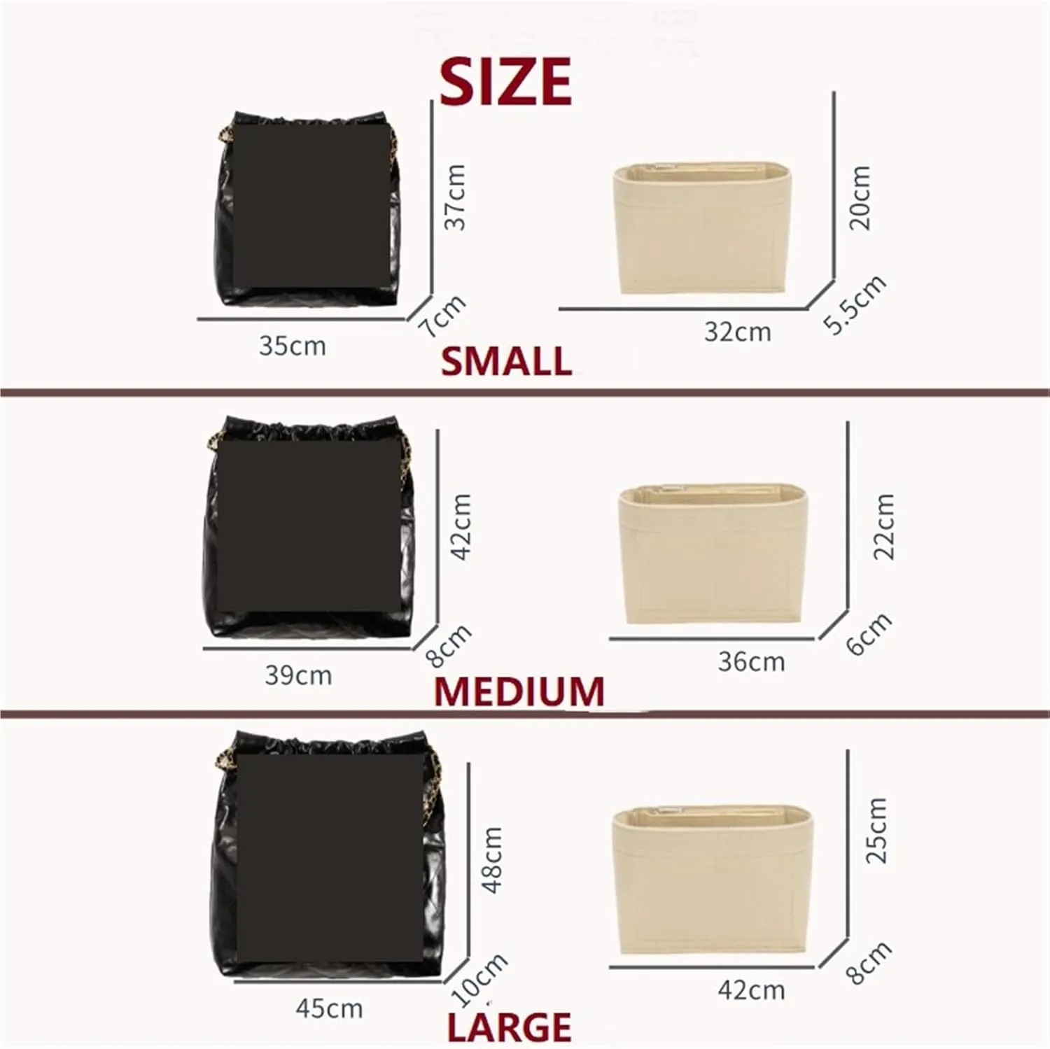Bag Organizer Insert For Handbag Organiser Divider Shaper Protector Compartment Inner Lining(Black simple,Mini)