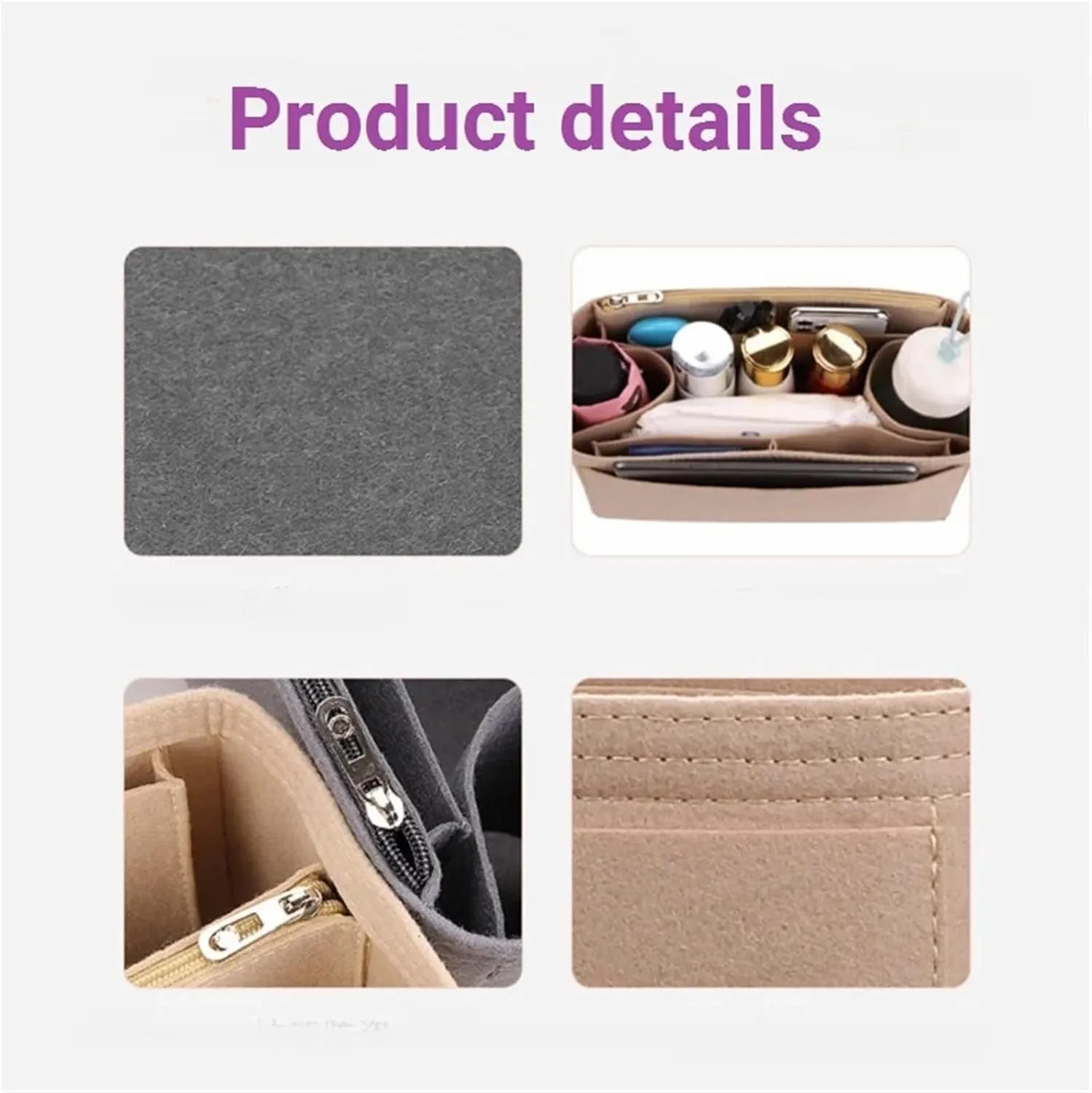 Bag Organizer Insert For Handbag Organiser Divider Shaper Protector Compartment Inner Lining(Black simple,Mini)