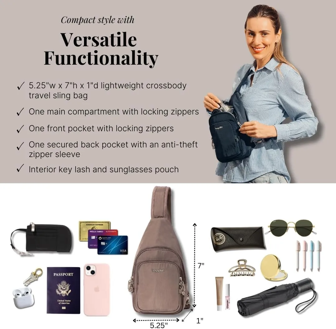 Baggallini Anti-Theft Daytripper Sling 7x12 Crossbody Travel Safe Bag W/Securtex Locking Zippers, Slash-Resistant & RFID