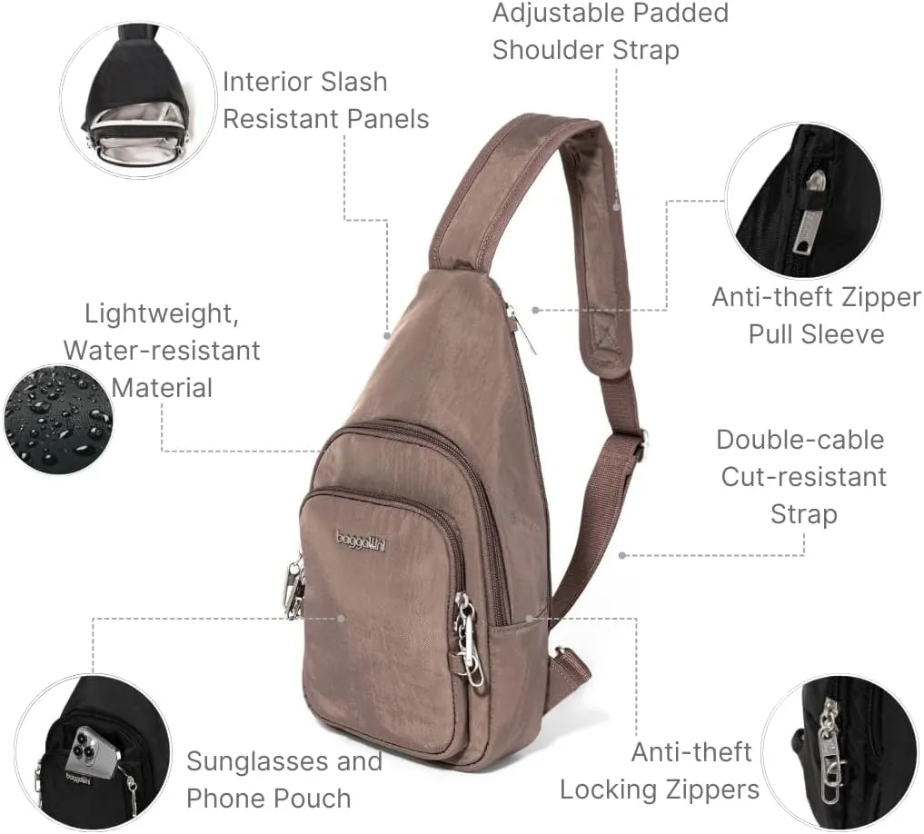 Baggallini Anti-Theft Daytripper Sling 7x12 Crossbody Travel Safe Bag W/Securtex Locking Zippers, Slash-Resistant & RFID
