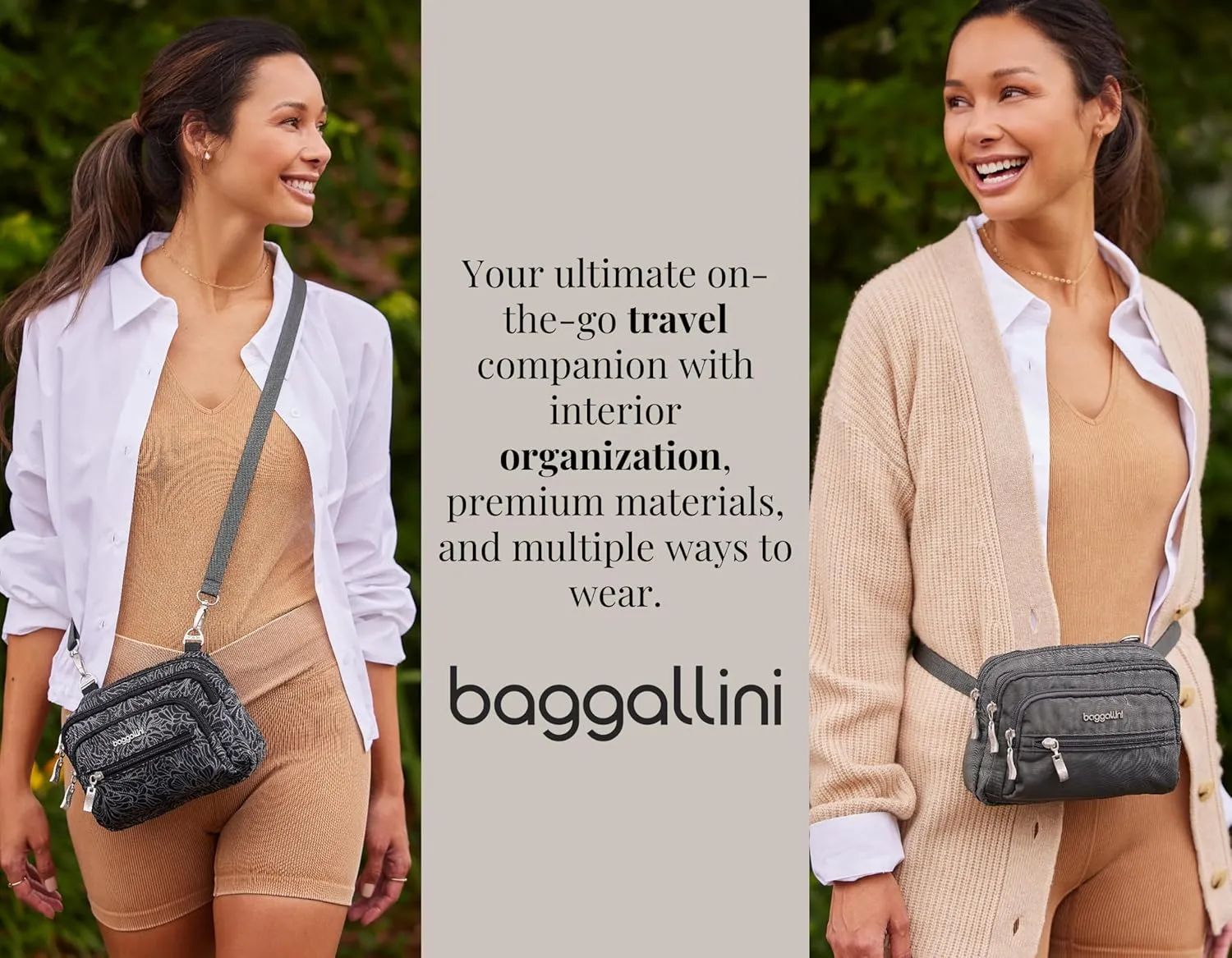 Baggallini Triple Zip Small Crossbody Bag for Women