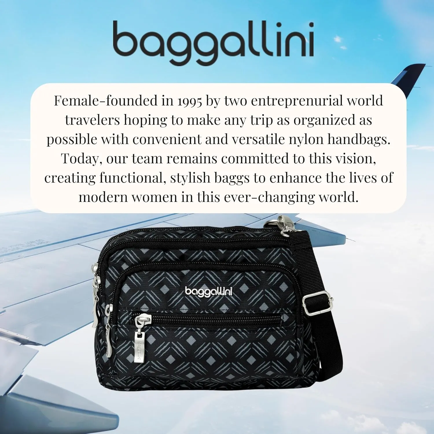 Baggallini Triple Zip Small Crossbody Bag for Women