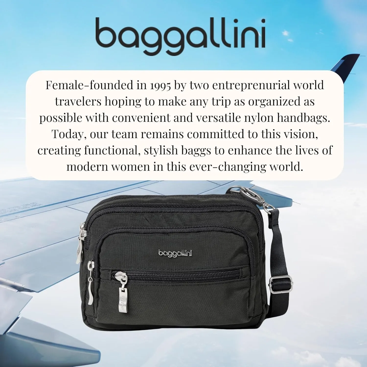 Baggallini Triple Zip Small Crossbody Bag for Women
