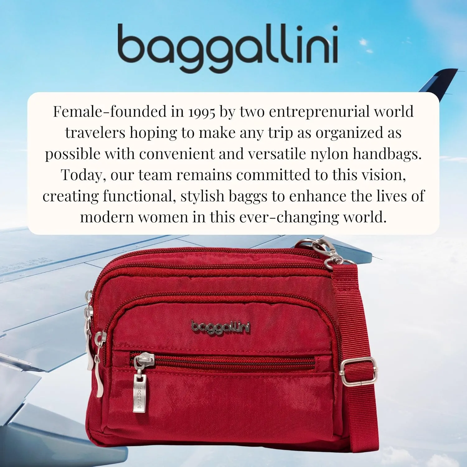 Baggallini Triple Zip Small Crossbody Bag for Women