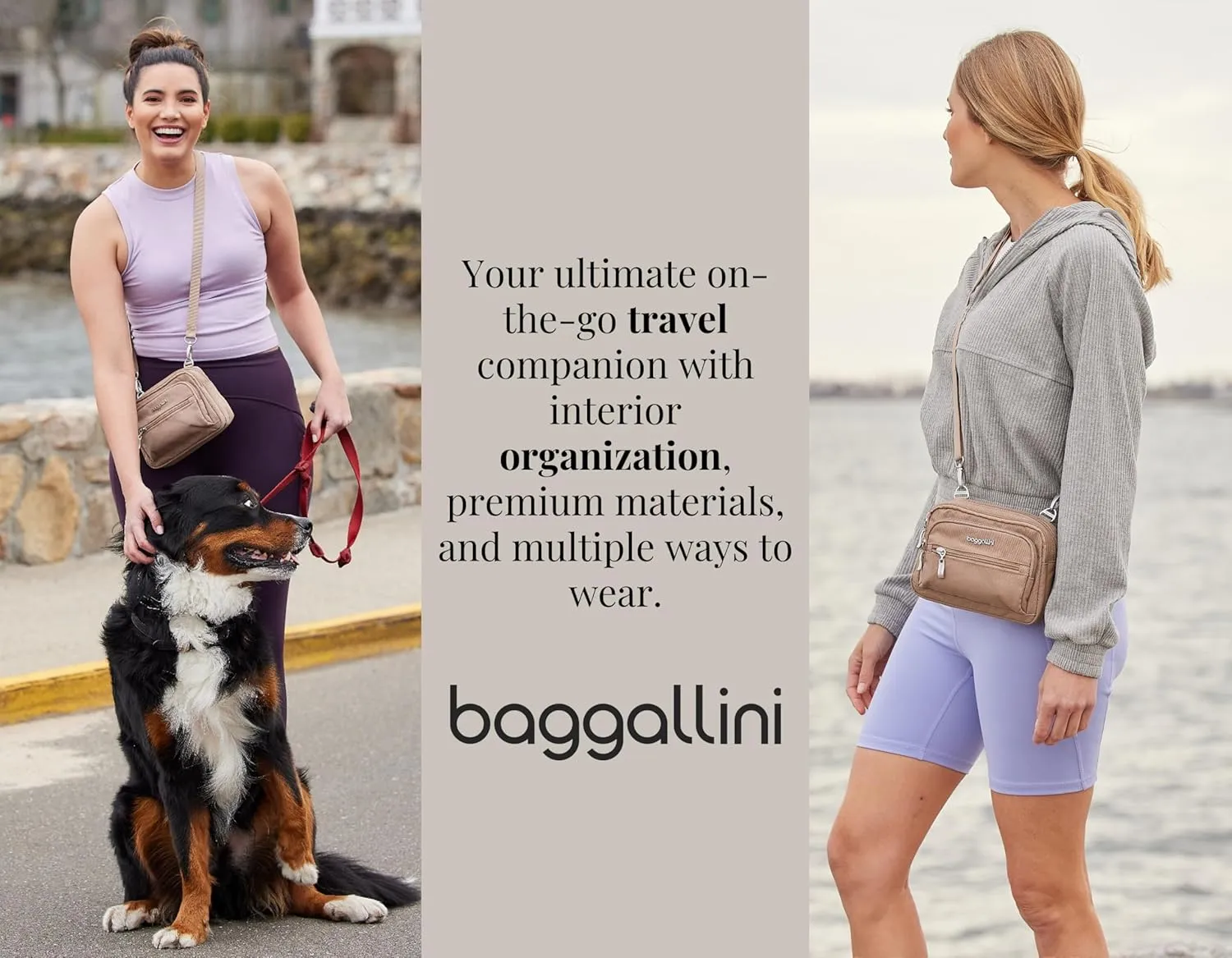 Baggallini Triple Zip Small Crossbody Bag for Women