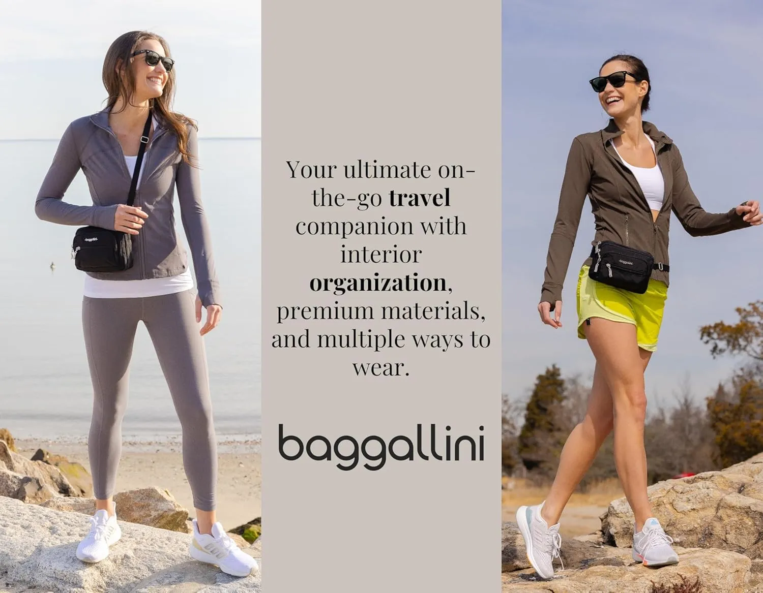 Baggallini Triple Zip Small Crossbody Bag for Women