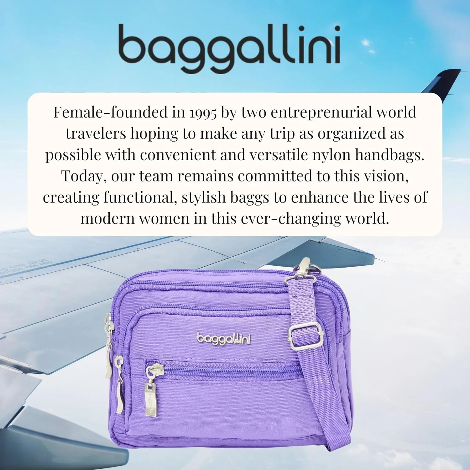 Baggallini Triple Zip Small Crossbody Bag for Women