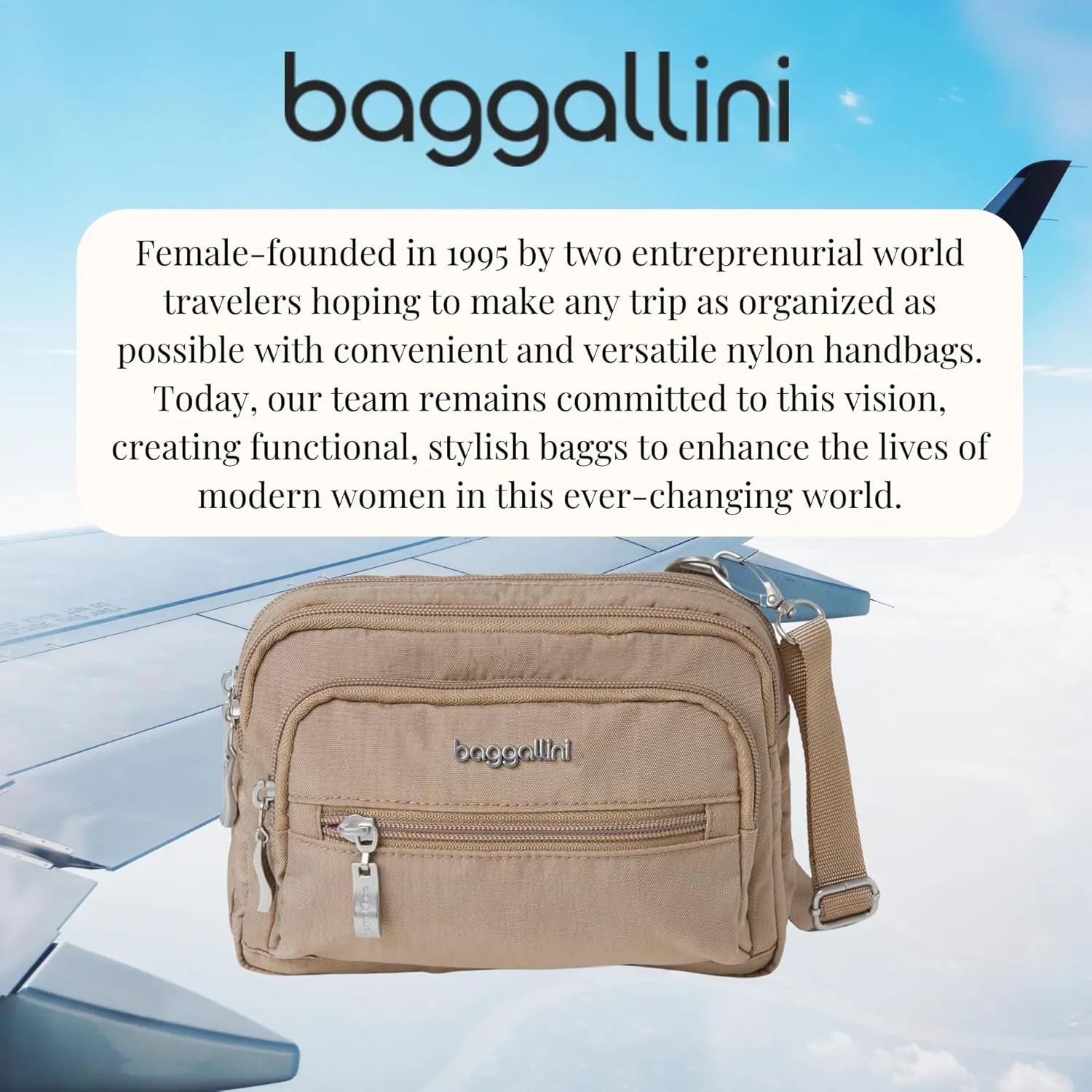 Baggallini Triple Zip Small Crossbody Bag for Women