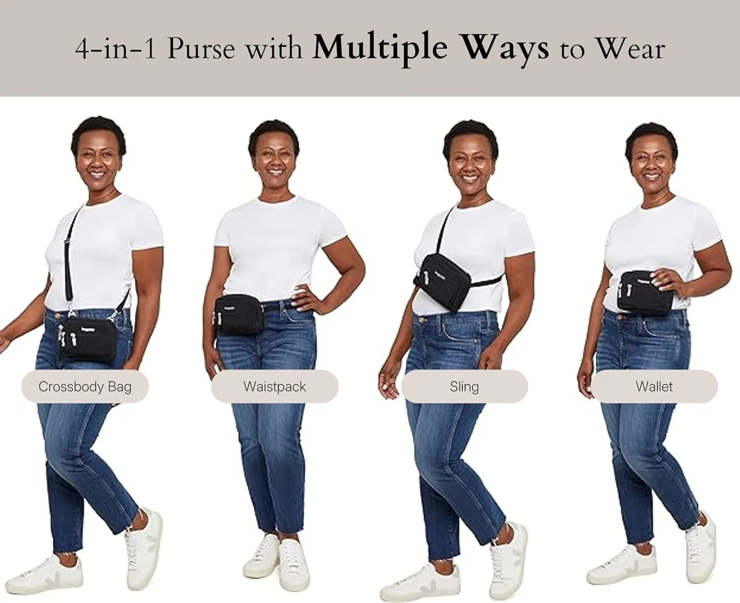 Baggallini Triple Zip Small Crossbody Bag for Women