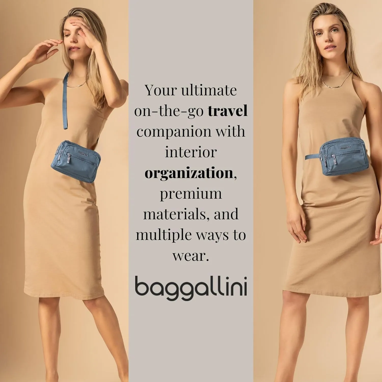 Baggallini Triple Zip Small Crossbody Bag for Women