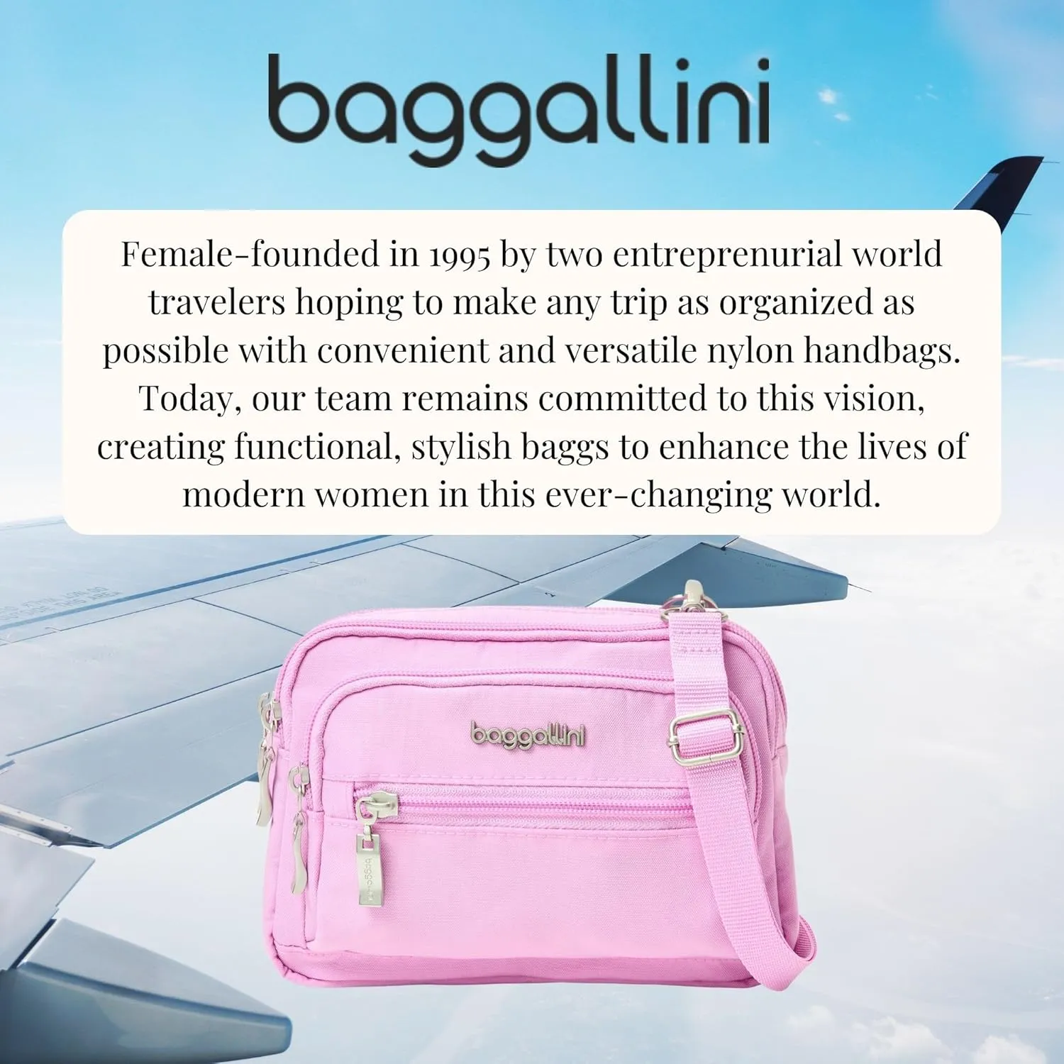 Baggallini Triple Zip Small Crossbody Bag for Women
