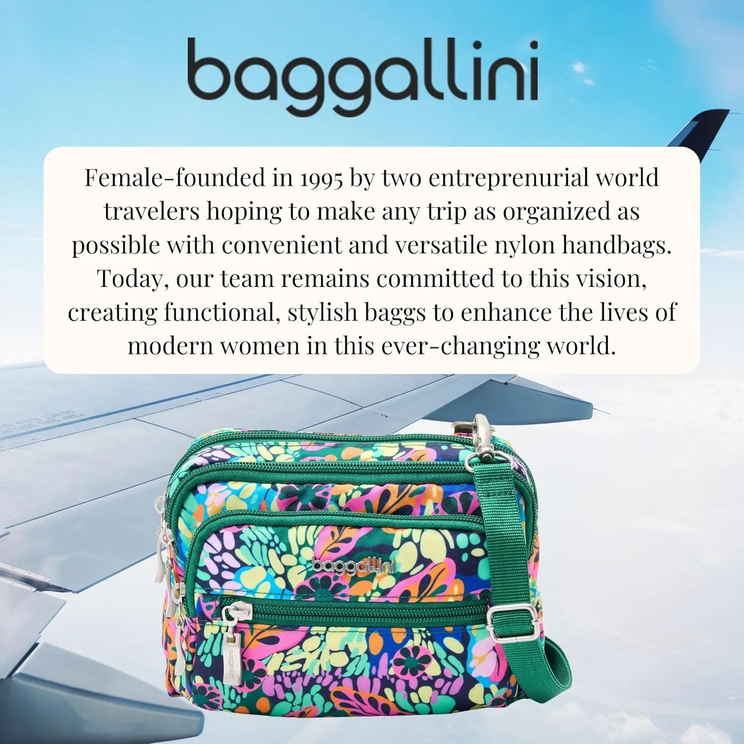 Baggallini Triple Zip Small Crossbody Bag for Women